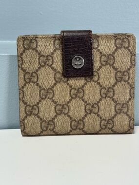 Gucci Beige and Brown Signature Canvas Bifold Wallet